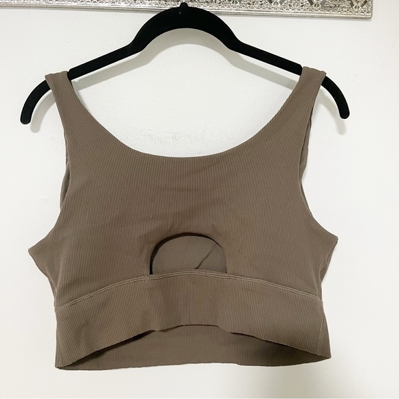 Aerie Green Brown Ribbed Tank Top Sports Bra Unlined XXL - Picture 4 of 5